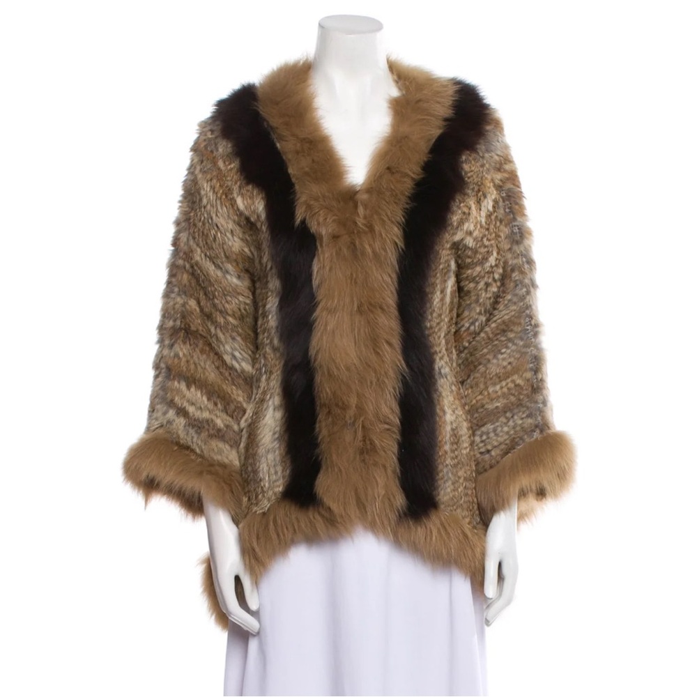 Elizabeth and James Rabbit Fur Jacket/Shrug with Fox Fur Trim